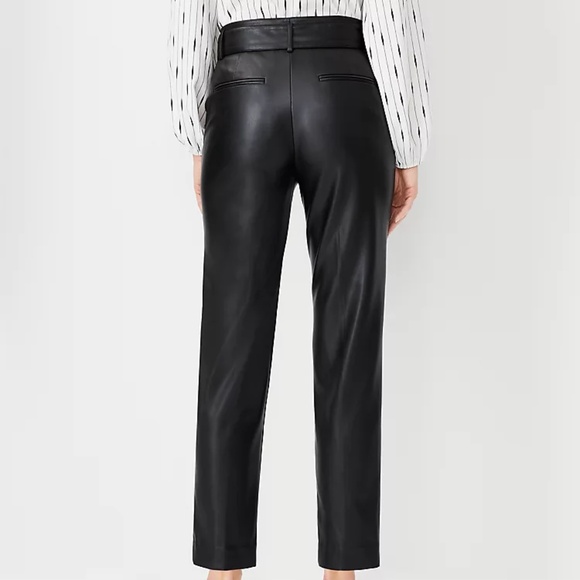 Loft Belted Slim Taper Faux Leather Pant Size 12 - Picture 2 of 5